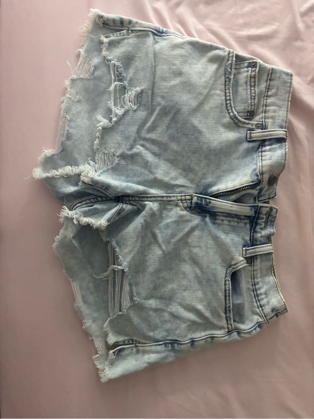 aerie Light Blue Distressed High-Rise Denim Shorts